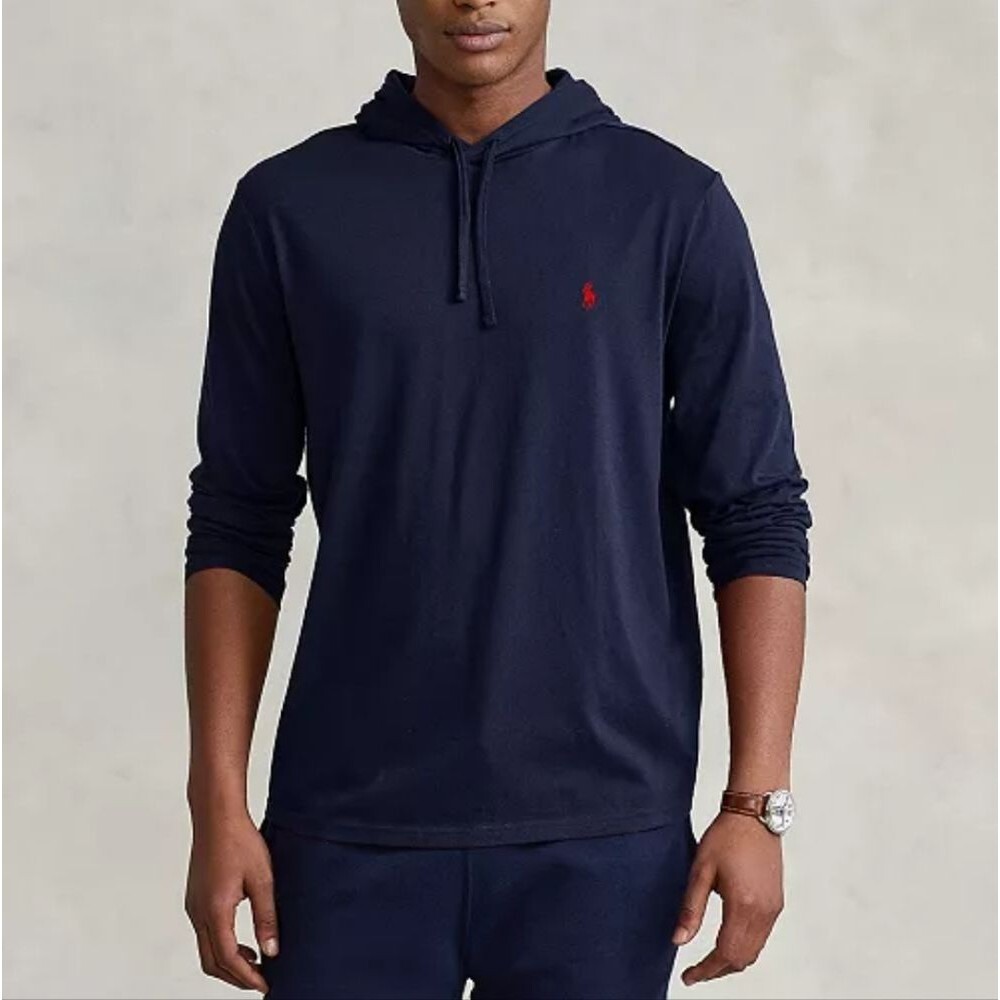 Polo Ralph Lauren Hoodie Men's XL Navy Blue Drawstring Long Sleeve Cotton Jerse